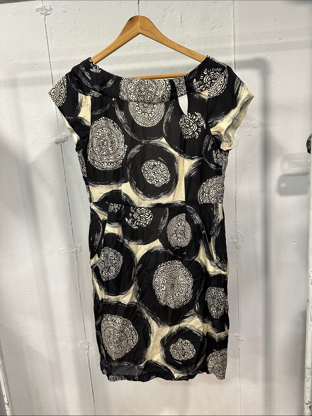 Vintage Nanette Lepore Black & Cream Patterned Cap-Sleeve Dress